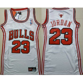 Women's Chicago Bulls #23 Michael Jordan White Dress Jersey