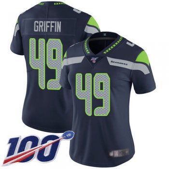 Seahawks #49 Shaquem Griffin Steel Blue Team Color Women's Stitched Football 100th Season Vapor Limited Jersey