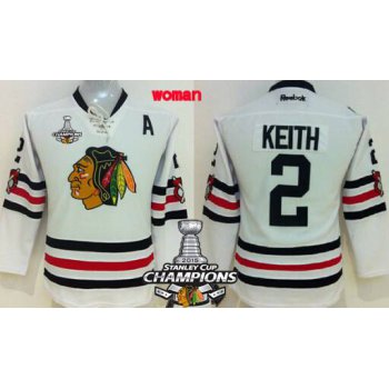 Chicago Blackhawks #2 Duncan Keith 2015 Winter Classic White Womens Jersey W/2015 Stanley Cup Champion Patch