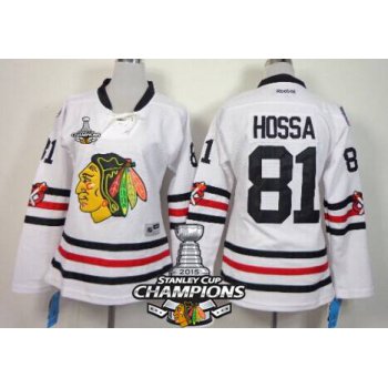 Chicago Blackhawks #81 Marian Hossa 2015 Winter Classic White Womens Jersey W/2015 Stanley Cup Champion Patch