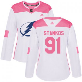 Adidas Tampa Bay Lightning #91 Steven Stamkos White Pink Authentic Fashion Women's Stitched NHL Jersey