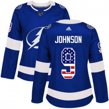Adidas Tampa Bay Lightning #9 Tyler Johnson Blue Home Authentic USA Flag Women's Stitched NHL Jersey