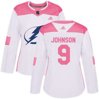 Adidas Tampa Bay Lightning #9 Tyler Johnson White Pink Authentic Fashion Women's Stitched NHL Jersey