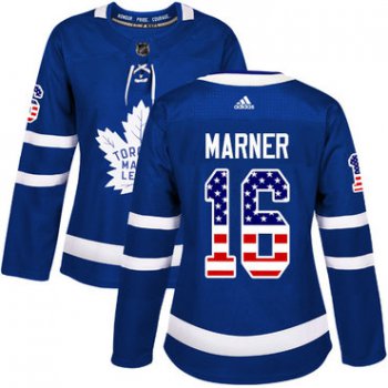 Adidas Toronto Maple Leafs #16 Mitchell Marner Blue Home Authentic USA Flag Women's Stitched NHL Jersey