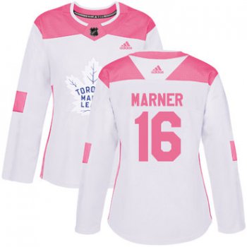 Adidas Toronto Maple Leafs #16 Mitchell Marner White Pink Authentic Fashion Women's Stitched NHL Jersey