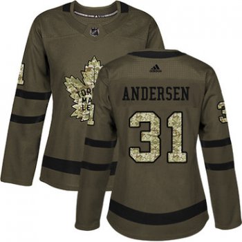 Adidas Toronto Maple Leafs #31 Frederik Andersen Green Salute to Service Women's Stitched NHL Jersey