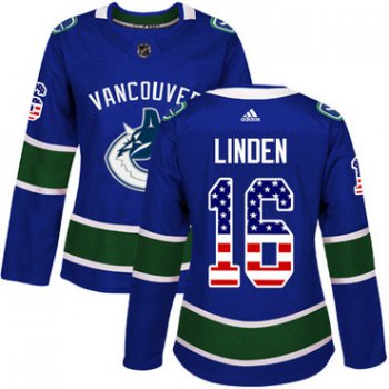 Adidas Vancouver Canucks #16 Trevor Linden Blue Home Authentic USA Flag Women's Stitched NHL Jersey