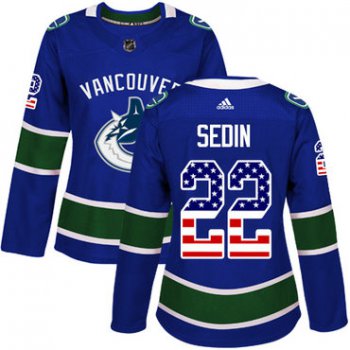 Adidas Vancouver Canucks #22 Daniel Sedin Blue Home Authentic USA Flag Women's Stitched NHL Jersey
