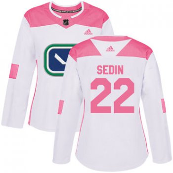 Adidas Vancouver Canucks #22 Daniel Sedin White Pink Authentic Fashion Women's Stitched NHL Jersey