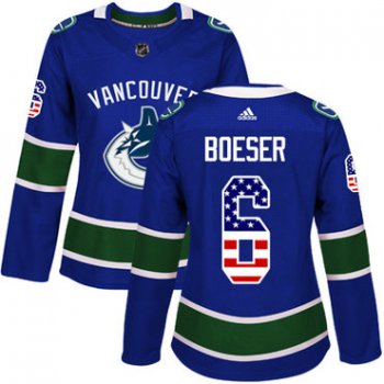 Adidas Vancouver Canucks #6 Brock Boeser Blue Home Authentic USA Flag Women's Stitched NHL Jersey