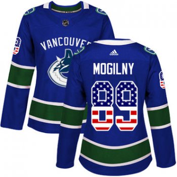 Adidas Vancouver Canucks #89 Alexander Mogilny Blue Home Authentic USA Flag Women's Stitched NHL Jersey