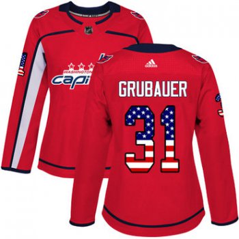 Adidas Washington Capitals #31 Philipp Grubauer Red Home Authentic USA Flag Women's Stitched NHL Jersey