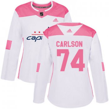 Adidas Washington Capitals #74 John Carlson White Pink Authentic Fashion Women's Stitched NHL Jersey