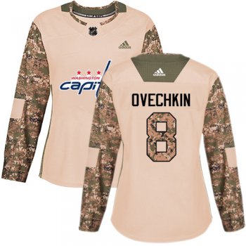 Adidas Washington Capitals #8 Alex Ovechkin Camo Authentic 2017 Veterans Day Women's Stitched NHL Jersey
