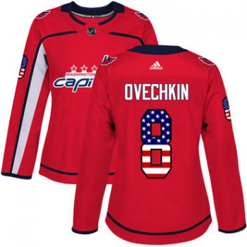 Adidas Washington Capitals #8 Alex Ovechkin Red Home Authentic USA Flag Women's Stitched NHL Jersey