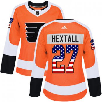 Adidas Philadelphia Flyers #27 Ron Hextall Orange Home Authentic USA Flag Women's Stitched NHL Jersey
