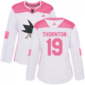 Adidas San Jose Sharks #19 Joe Thornton White Pink Authentic Fashion Women's Stitched NHL Jersey