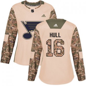 Adidas St.Louis Blues #16 Brett Hull Camo Authentic 2017 Veterans Day Women's Stitched NHL Jersey