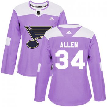 Adidas St.Louis Blues #34 Jake Allen Purple Authentic Fights Cancer Women's Stitched NHL Jersey