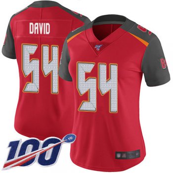 Buccaneers #54 Lavonte David Red Team Color Women's Stitched Football 100th Season Vapor Limited Jersey