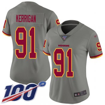 Redskins #91 Ryan Kerrigan Gray Women's Stitched Football Limited Inverted Legend 100th Season Jersey