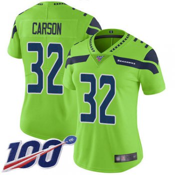 Seahawks #32 Chris Carson Green Women's Stitched Football Limited Rush 100th Season Jersey