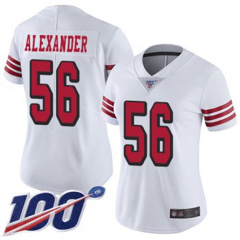 Nike 49ers #56 Kwon Alexander White Rush Women's Stitched NFL Limited 100th Season Jersey