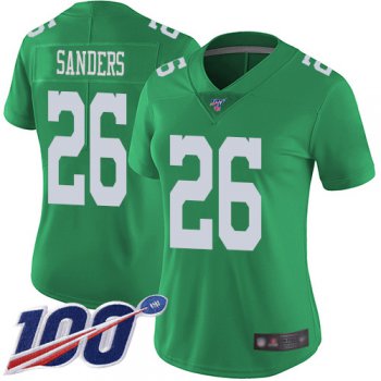 Nike Eagles #26 Miles Sanders Green Women's Stitched NFL Limited Rush 100th Season Jersey