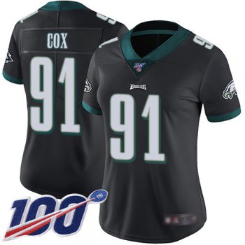 Nike Eagles #91 Fletcher Cox Black Alternate Women's Stitched NFL 100th Season Vapor Limited Jersey