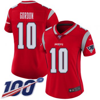 Nike Patriots #10 Josh Gordon Red Women's Stitched NFL Limited Inverted Legend 100th Season Jersey
