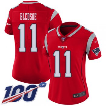 Nike Patriots #11 Drew Bledsoe Red Women's Stitched NFL Limited Inverted Legend 100th Season Jersey