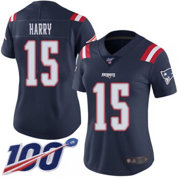 Nike Patriots #15 N'Keal Harry Navy Blue Women's Stitched NFL Limited Rush 100th Season Jersey