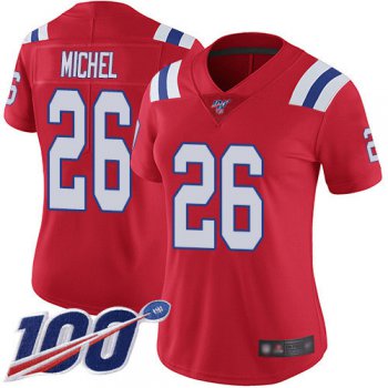 Nike Patriots #26 Sony Michel Red Alternate Women's Stitched NFL 100th Season Vapor Limited Jersey