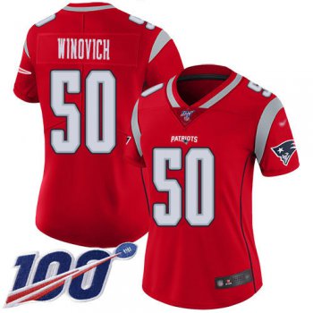 Nike Patriots #50 Chase Winovich Red Women's Stitched NFL Limited Inverted Legend 100th Season Jersey
