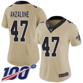 Nike Saints #47 Alex Anzalone Gold Women's Stitched NFL Limited Inverted Legend 100th Season Jersey