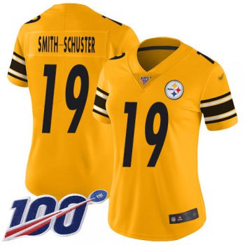 Nike Steelers #19 JuJu Smith-Schuster Gold Women's Stitched NFL Limited Inverted Legend 100th Season Jersey