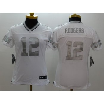 Nike Green Bay Packers #12 Aaron Rodgers Platinum White Limited Womens Jersey