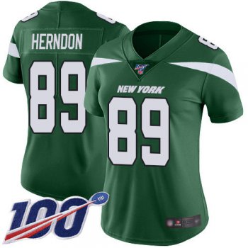 Nike Jets #89 Chris Herndon Green Team Color Women's Stitched NFL 100th Season Vapor Limited Jersey