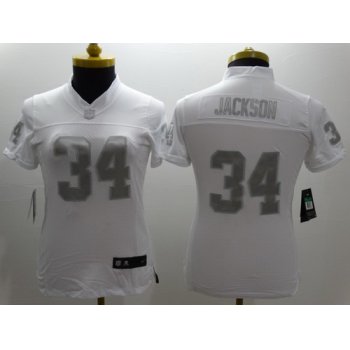 Nike Oakland Raiders #34 Bo Jackson Platinum White Limited Womens Jersey