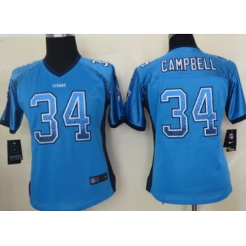 Nike Tennessee Titans #34 Earl Campbell Drift Fashion Blue Elite Womens Jersey