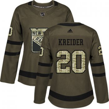 Adidas New York Rangers #20 Chris Kreider Green Salute to Service Women's Stitched NHL Jersey