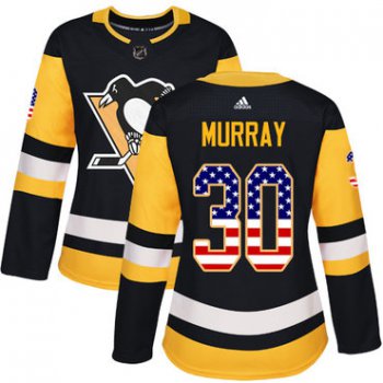 Adidas Pittsburgh Penguins #30 Matt Murray Black Home Authentic USA Flag Women's Stitched NHL Jersey