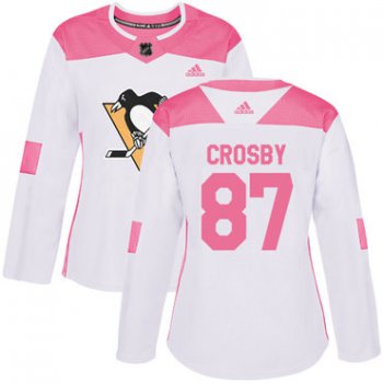 Adidas Pittsburgh Penguins #87 Sidney Crosby White Pink Authentic Fashion Women's Stitched NHL Jersey