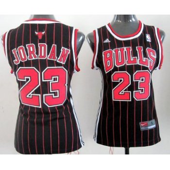 Chicago Bulls #23 Michael Jordan Black Pinstripe Womens Jersey