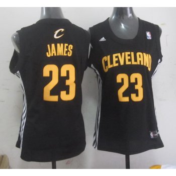 Cleveland Cavaliers #23 LeBron James Black With Gold Womens Jersey