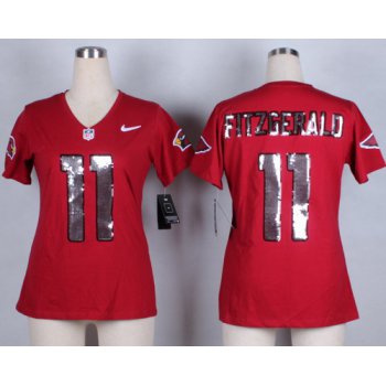 Nike Arizona Cardinals #11 Larry Fitzgerald Handwork Sequin Lettering Fashion Red Womens Jersey
