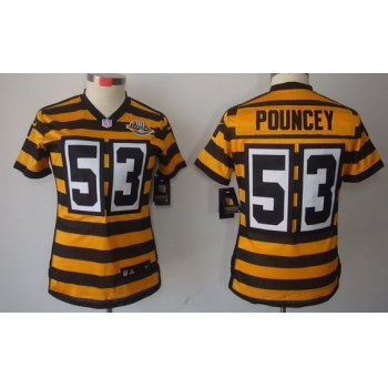 Nike Pittsburgh Steelers #53 Maurkice Pouncey Yellow With Black Throwback 80TH Womens Jersey