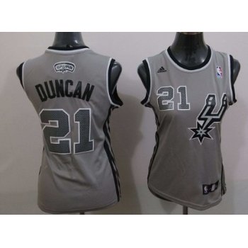 San Antonio Spurs #21 Tim Duncan Gray Womens Jersey