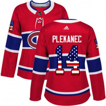Adidas Montreal Canadiens #14 Tomas Plekanec Red Home Authentic USA Flag Women's Stitched NHL Jersey