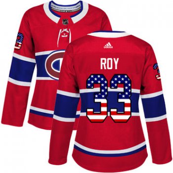 Adidas Montreal Canadiens #33 Patrick Roy Red Home Authentic USA Flag Women's Stitched NHL Jersey